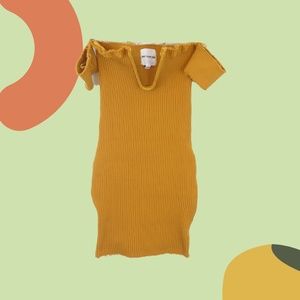 LIKE NEW - Better Be Off Shoulder Ribbed Mini Dress - Distressed Edges - Yellow